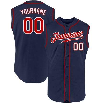 Personalized Authentic Baseball Jersey - Red-White Navy Sleeveless Design Personalized Navy Red-White Authentic Sleeveless
