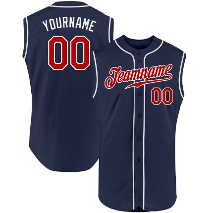 Custom Navy Red-White Authentic Baseball Jersey with Personalized Name and Number - Sleeveless Team Apparel Personalized
