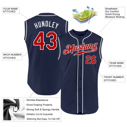 Custom Navy Red-White Authentic Baseball Jersey with Personalized Name and Number - Sleeveless Team Apparel Personalized