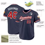 Custom Name Number Personalized Authentic Throwback Baseball Jersey - Navy Red White Team Jersey Personalized Navy Red-White