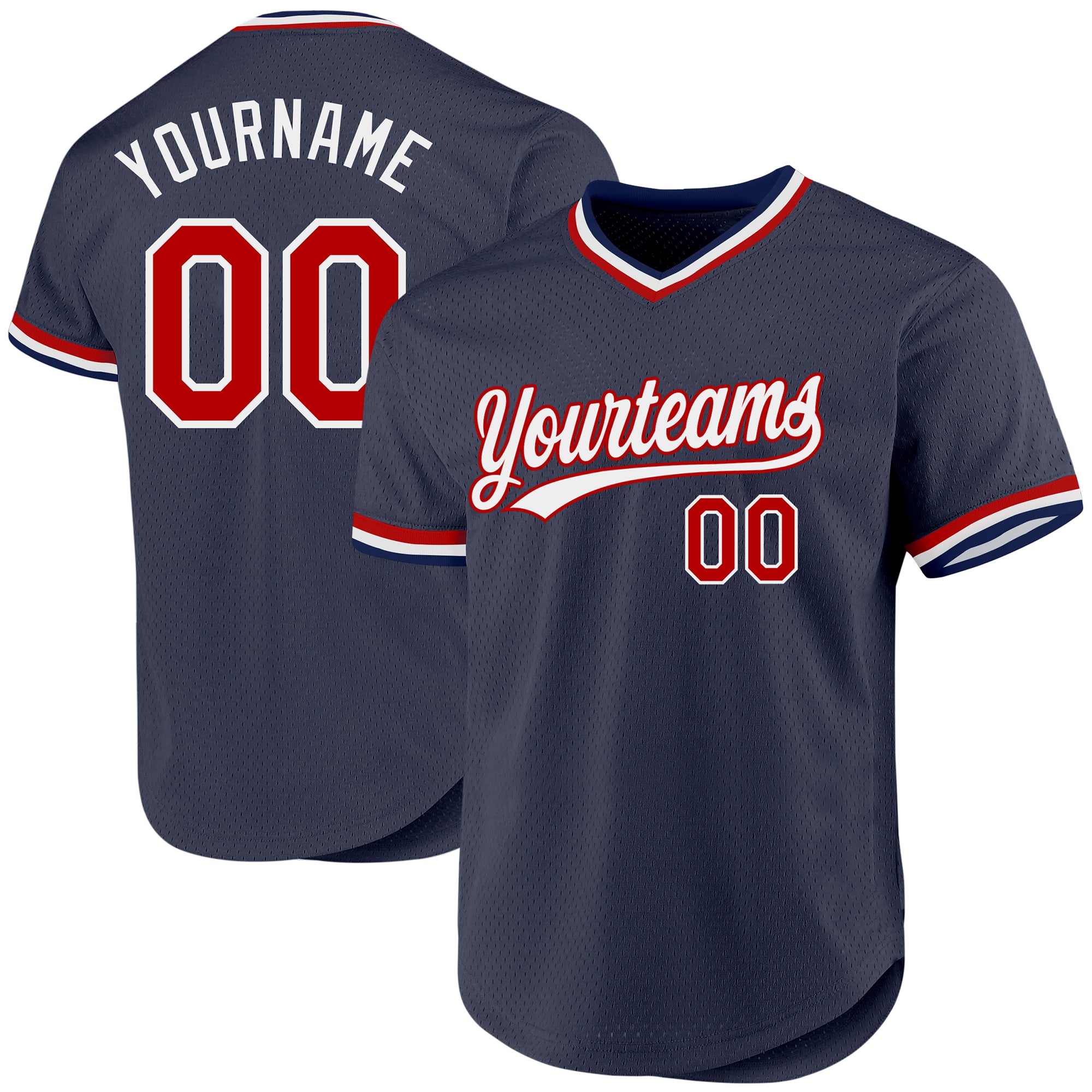 Custom Name Number Personalized Authentic Throwback Baseball Jersey - Navy Red White Team Jersey Personalized Navy Red-White