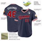 Personalized Authentic Throwback Baseball Jersey - Navy Red-White Design Personalized Navy Red-White Authentic Throwback