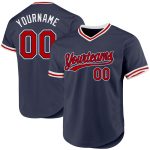Personalized Authentic Throwback Baseball Jersey - Navy Red-White Design Personalized Navy Red-White Authentic Throwback