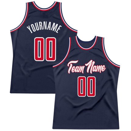 Custom Name Number Throwback Basketball Jersey - Personalized Navy Red-White Team Jersey Personalized Navy Red-White Authentic