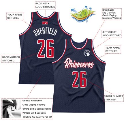 Custom Name Number Throwback Basketball Jersey - Personalized Navy Red-White Team Jersey Personalized Navy Red-White Authentic