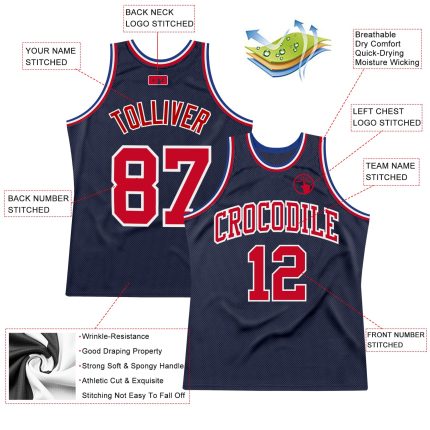 Personalized Authentic Basketball Jersey - Navy Red-White Throwback Style Personalized Navy Red-White Authentic Throwback