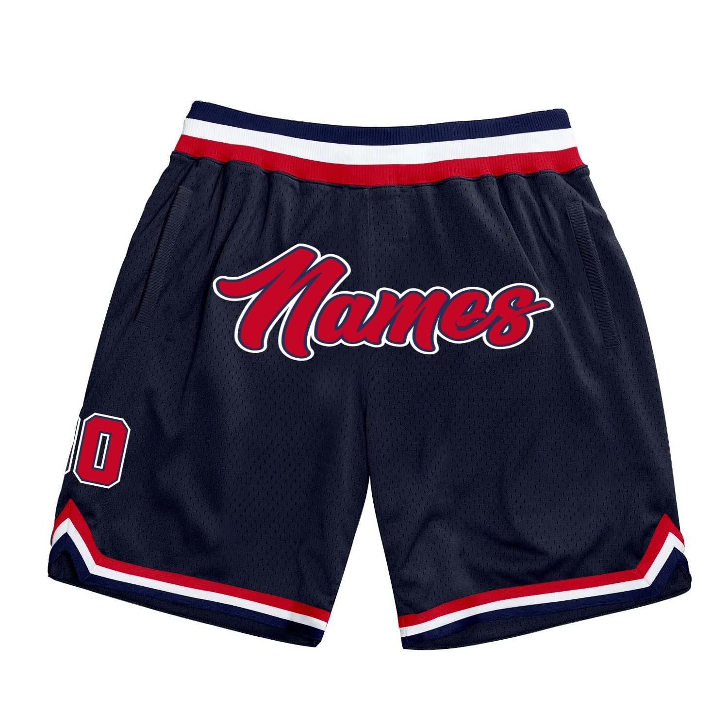 Custom Name and Number Personalized Throwback Basketball Shorts in Navy Red-White Authentic Design Personalized Navy Red-White