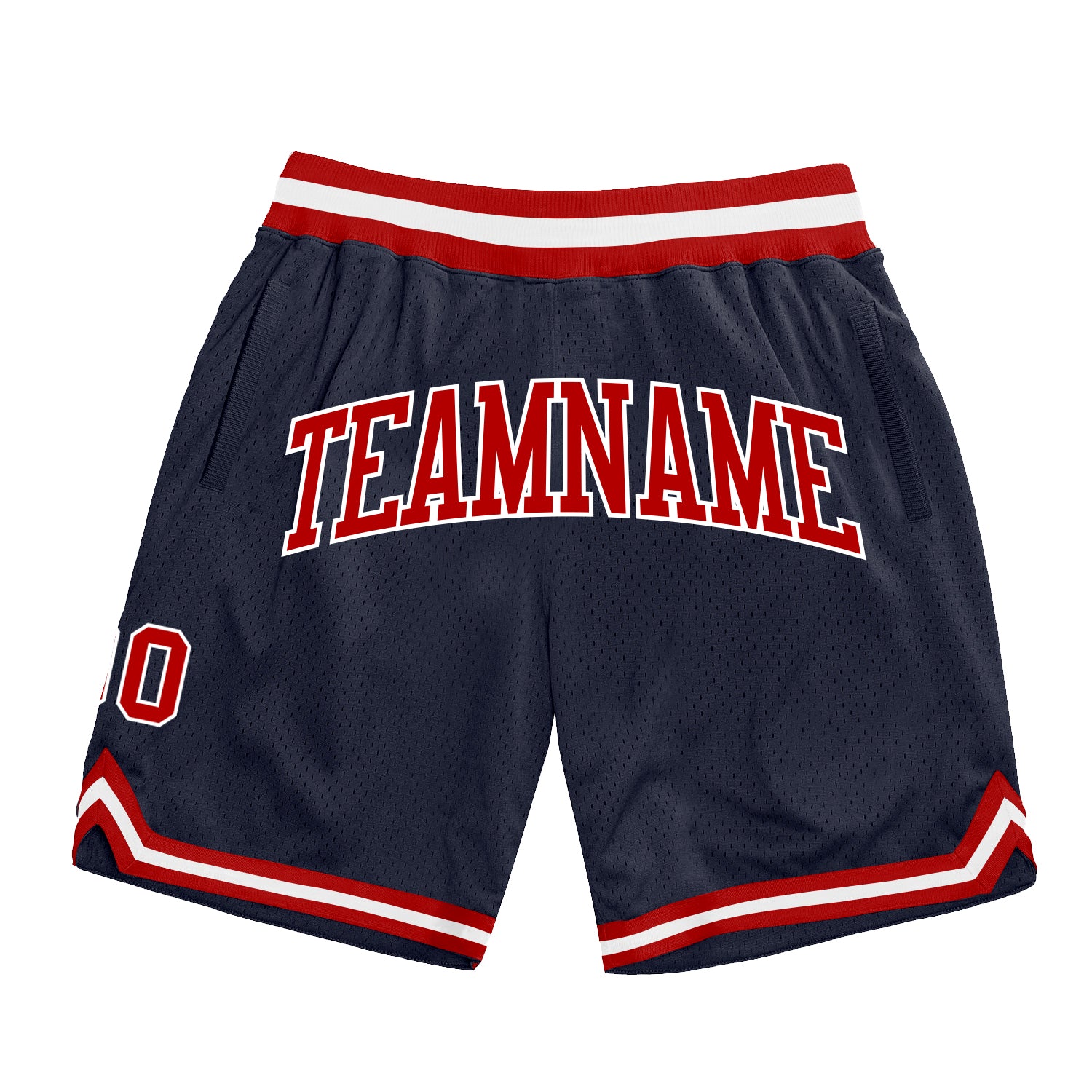 Personalized Authentic Basketball Shorts in Navy Red-White Throwback Style Personalized Navy Red-White Authentic Throwback