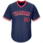 Personalized Authentic Throwback Baseball Jersey Shirt - Navy Red White Rib-Knit Personalized Navy Red-White Authentic Throwback