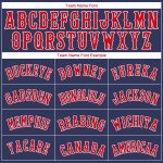 Personalized Authentic Throwback Baseball Jersey Shirt - Navy Red White Rib-Knit Personalized Navy Red-White Authentic Throwback