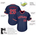 Personalized Authentic Throwback Baseball Jersey Shirt - Navy Red White Rib-Knit Personalized Navy Red-White Authentic Throwback