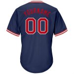 Personalized Authentic Throwback Baseball Jersey Shirt - Navy Red White Rib-Knit Personalized Navy Red-White Authentic Throwback
