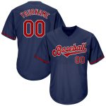 Customizable Baseball Jersey Shirt - Personalized Navy Red-White Authentic Throwback Rib-Knit with Team Name & Number Personalized