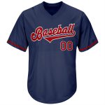 Customizable Baseball Jersey Shirt - Personalized Navy Red-White Authentic Throwback Rib-Knit with Team Name & Number Personalized