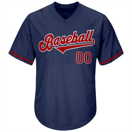 Customizable Baseball Jersey Shirt - Personalized Navy Red-White Authentic Throwback Rib-Knit with Team Name & Number Personalized
