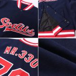 Custom Name Number Navy Red White Varsity Letterman Bomber Jacket Full-Snap Personalized Navy Red-White Bomber Full-Snap