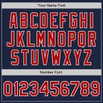 Personalized Varsity Letterman Jacket in Navy Red-White Bomber Style Personalized Navy Red-White Bomber Full-Snap Varsity