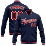 Personalized Varsity Letterman Jacket in Navy Red-White Bomber Style Personalized Navy Red-White Bomber Full-Snap Varsity