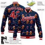 Custom Name and Number 3D Varsity Letterman Jacket - Navy Red-White Bomber for Christmas Personalized Navy Red-White Christmas