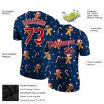 Custom Name and Number 3D Christmas Performance T-Shirt - Personalized Navy Red-White Team Tee Personalized Navy Red-White