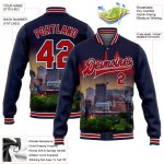 Custom Name Number Cleveland Ohio City Edition Bomber Jacket Navy Red-White 3D Varsity Full-Snap Letterman Personalized Navy