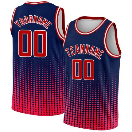 Customizable City Edition Basketball Jersey - Personalized Navy Red-White Halftone with Name and Number Personalized Navy