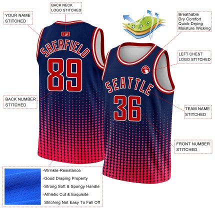 Customizable City Edition Basketball Jersey - Personalized Navy Red-White Halftone with Name and Number Personalized Navy