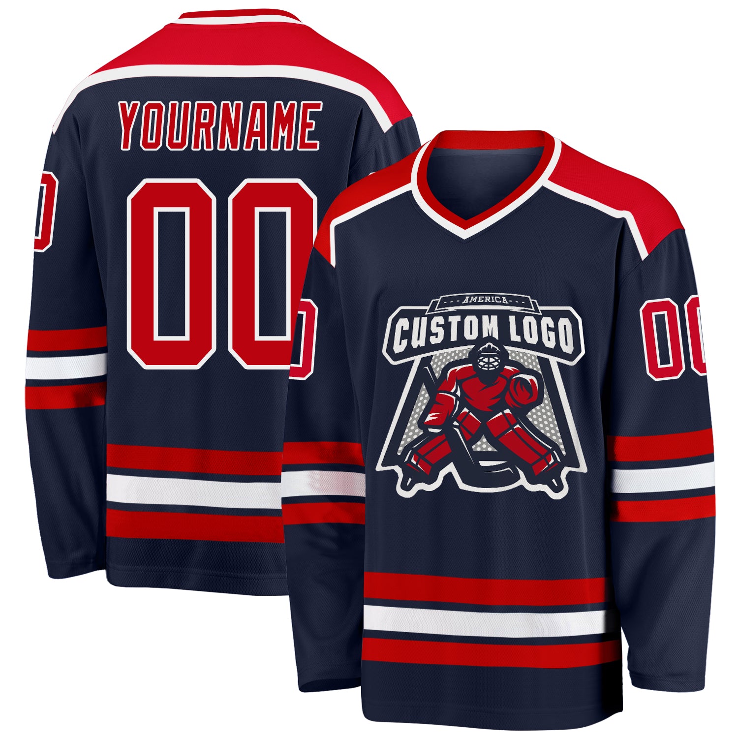 Custom Navy Red-White Hockey Jersey with Personalized Name and Number - Team Apparel Personalized Navy Red-White Hockey Jersey