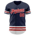 Custom Name and Number Authentic Baseball Jersey - Personalized Navy Red-White Line Team Apparel Personalized Navy Red-White