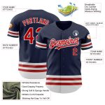 Custom Name and Number Authentic Baseball Jersey - Personalized Navy Red-White Line Team Apparel Personalized Navy Red-White