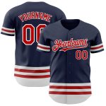 Custom Name and Number Authentic Baseball Jersey - Personalized Navy Red-White Line Team Apparel Personalized Navy Red-White