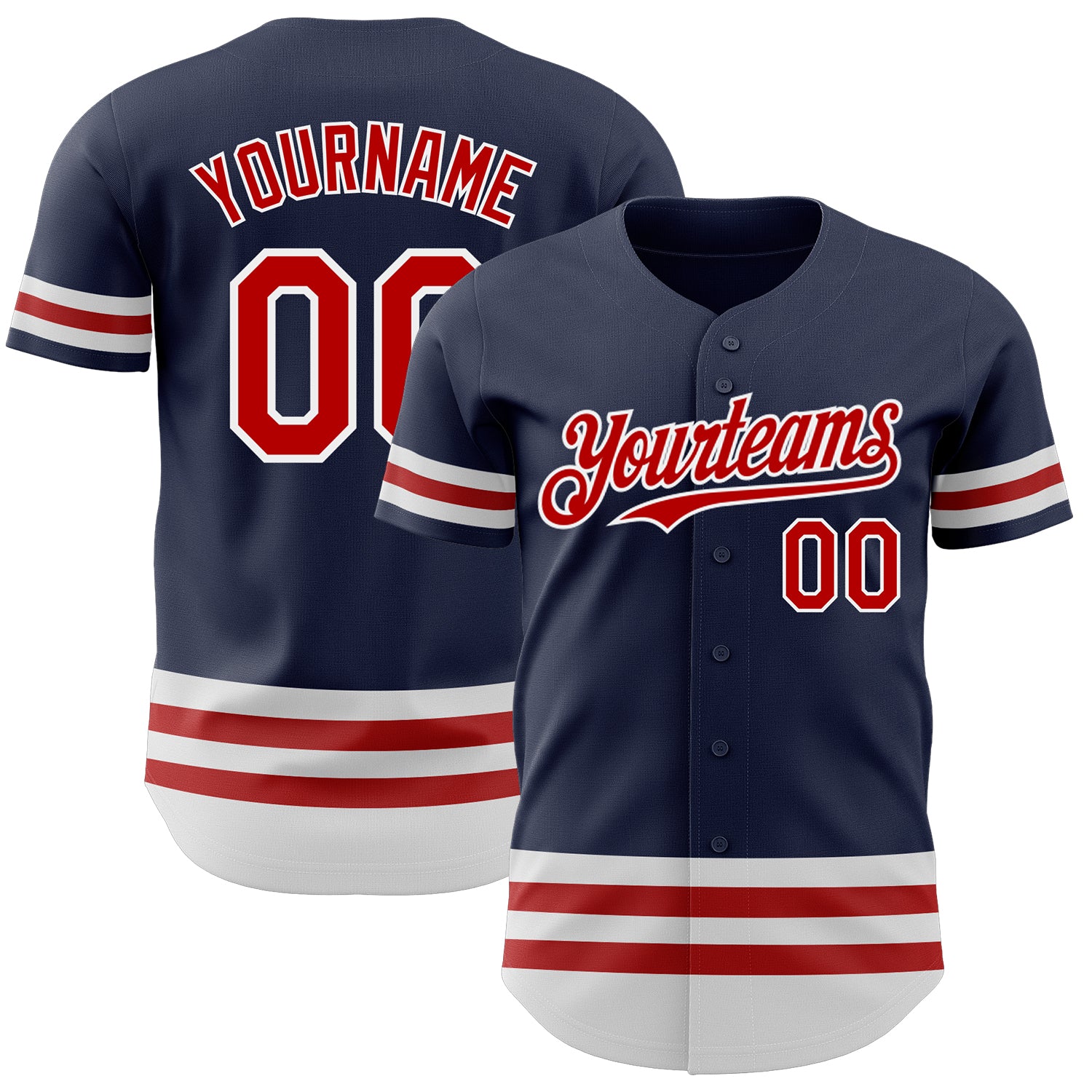Custom Name and Number Authentic Baseball Jersey - Personalized Navy Red-White Line Team Apparel Personalized Navy Red-White