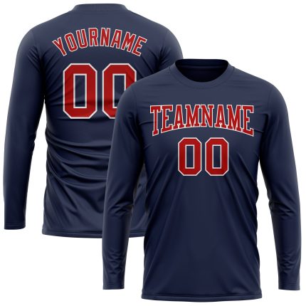 Personalized Long Sleeve T-Shirt with Custom Name and Number | Navy Red-White Salute To Service Performance Team Shirt Personalized