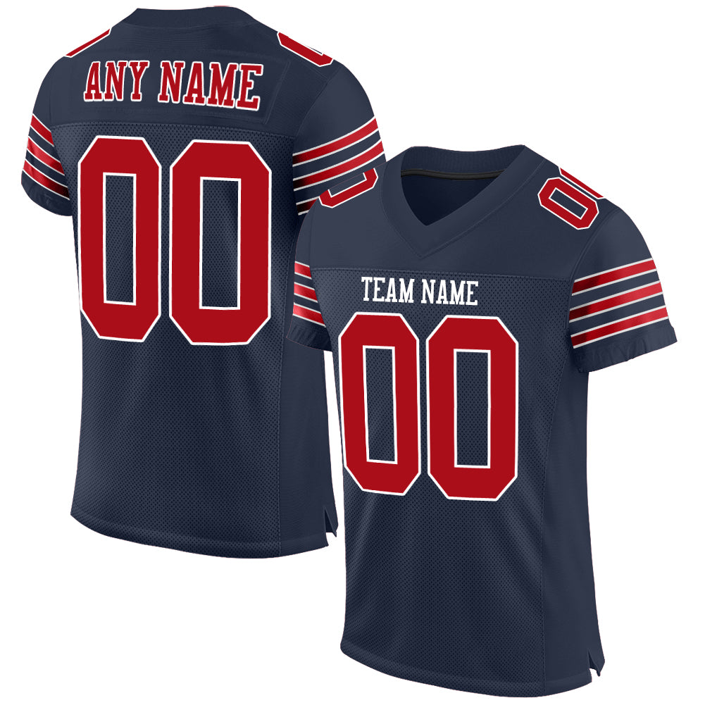 Personalized Football Jersey - Navy Red-White Authentic Mesh Style Personalized Navy Red-White Mesh Authentic Football Jersey