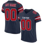 Custom Personalized Football Jersey with Team Name and Number - Navy Red-White Mesh Authentic Personalized Navy Red-White