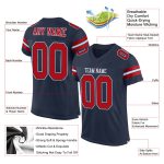 Custom Personalized Football Jersey with Team Name and Number - Navy Red-White Mesh Authentic Personalized Navy Red-White