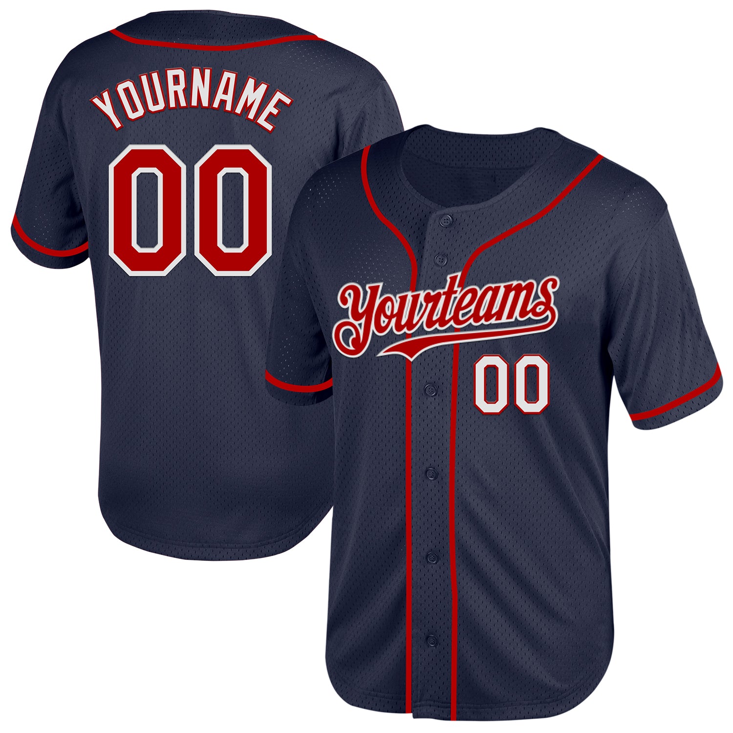 Personalized Throwback Baseball Jersey - Authentic Red-White Mesh in Navy Personalized Navy Red-White Mesh Authentic Throwback