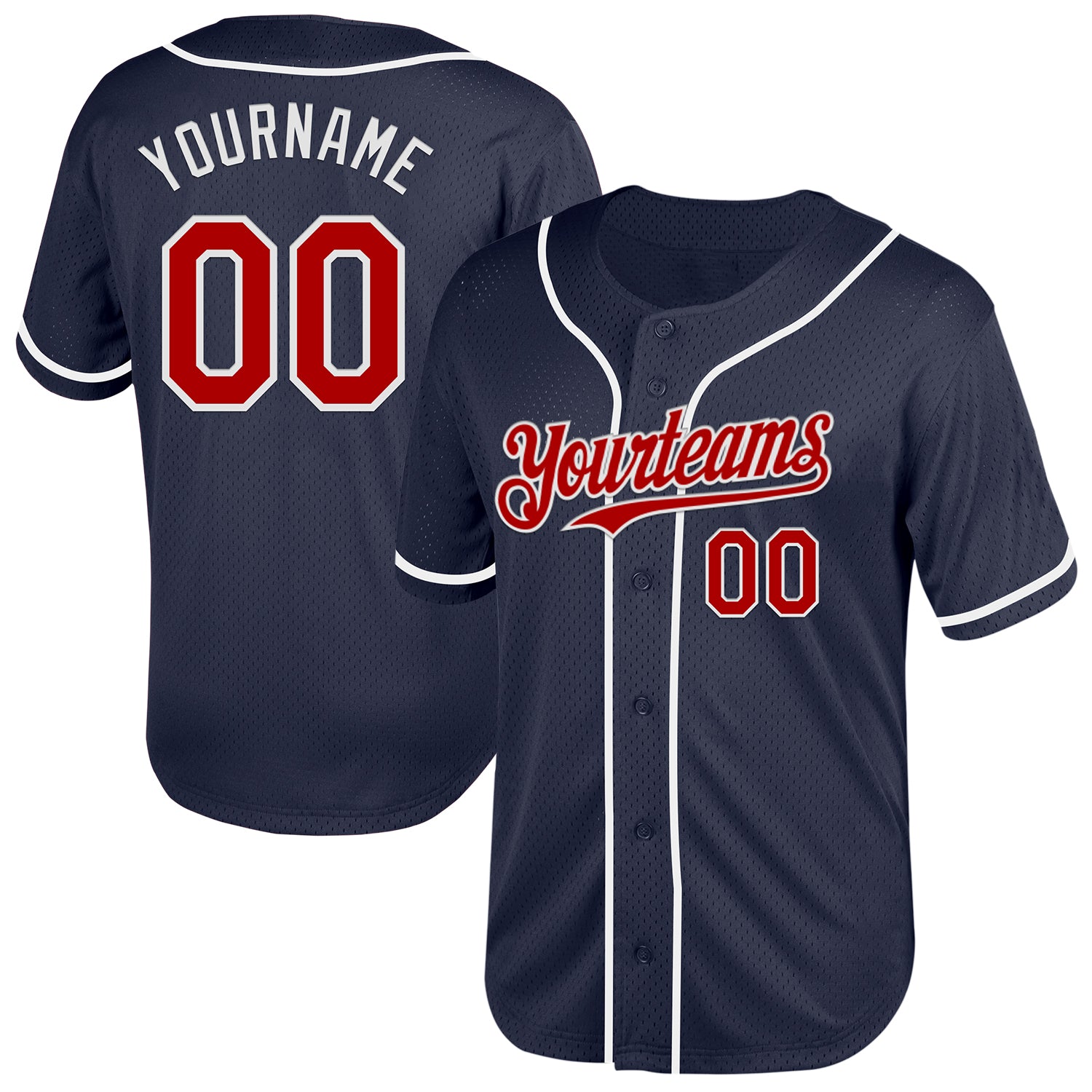 Custom Team Baseball Jersey - Personalized Red-White Navy Mesh Authentic Throwback with Name and Number Personalized Navy