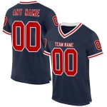 Personalized Authentic Throwback Football Jersey in Navy Red-White Mesh Personalized Navy Red-White Mesh Authentic Throwback