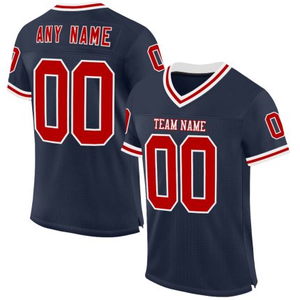 Personalized Authentic Throwback Football Jersey in Navy Red-White Mesh Personalized Navy Red-White Mesh Authentic Throwback