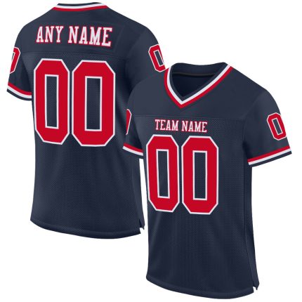 Custom Name Number Navy Red White Mesh Throwback Football Jersey - Personalized Authentic Team Jersey Personalized Navy Red-White