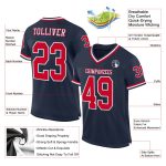 Custom Name Number Navy Red White Mesh Throwback Football Jersey - Personalized Authentic Team Jersey Personalized Navy Red-White