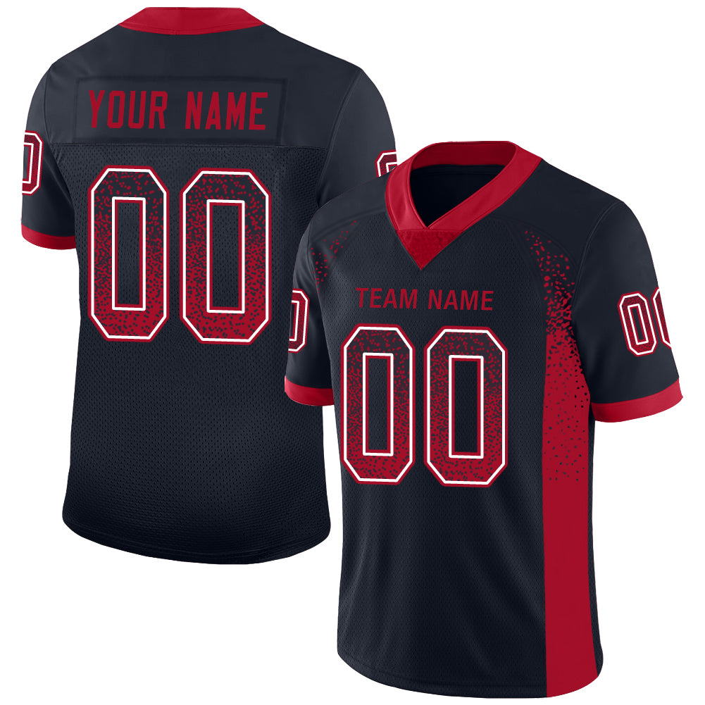 Custom Name Number Drift Fashion Football Jersey - Personalized Navy Red-White Mesh Team Gear Personalized Navy Red-White