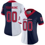 Customizable Football Jersey with Team Name and Number - Navy Red-White Mesh Split Design Personalized Navy Red-White Mesh