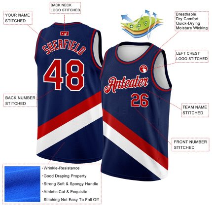 Custom Name and Number Personalized Basketball Jersey - Navy Red-White Modern City Edition Personalized Navy Red-White Modern