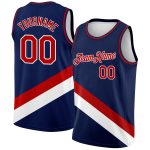 Custom Name and Number Personalized Basketball Jersey - Navy Red-White Modern City Edition Personalized Navy Red-White Modern