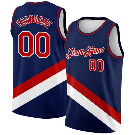 Custom Name and Number Personalized Basketball Jersey - Navy Red-White Modern City Edition Personalized Navy Red-White Modern