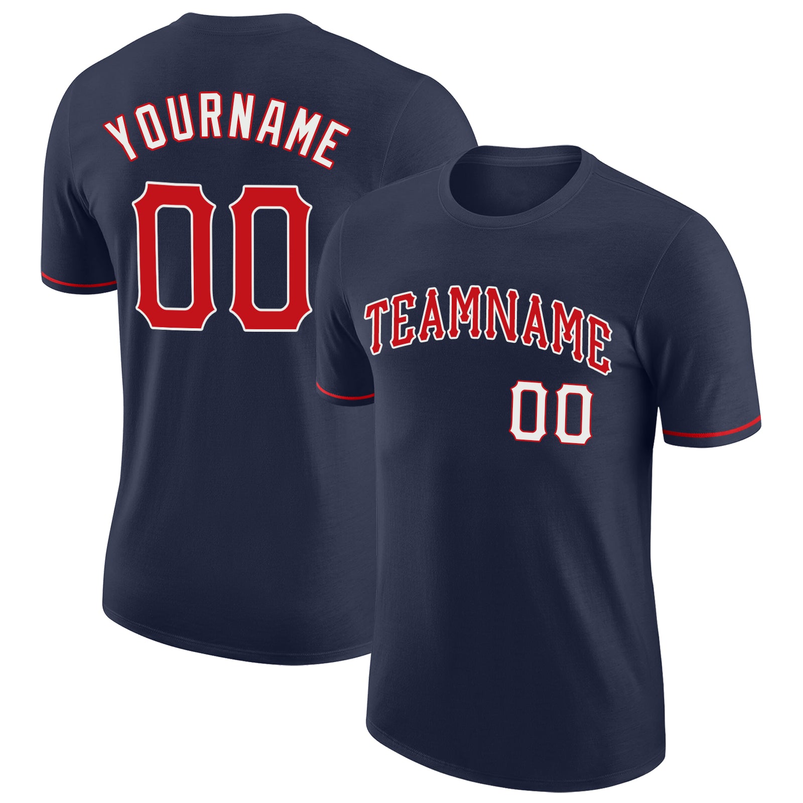 Custom Team Name and Number Performance T-Shirt - Navy Red-White Personalized Sports Tee Personalized Navy Red-White Performance