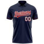 Custom Team Name Number Performance Vapor Golf Polo Shirt - Personalized Navy Red White Personalized Navy Red-White Performance