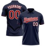 Custom Team Name Number Performance Vapor Golf Polo Shirt - Personalized Navy Red White Personalized Navy Red-White Performance